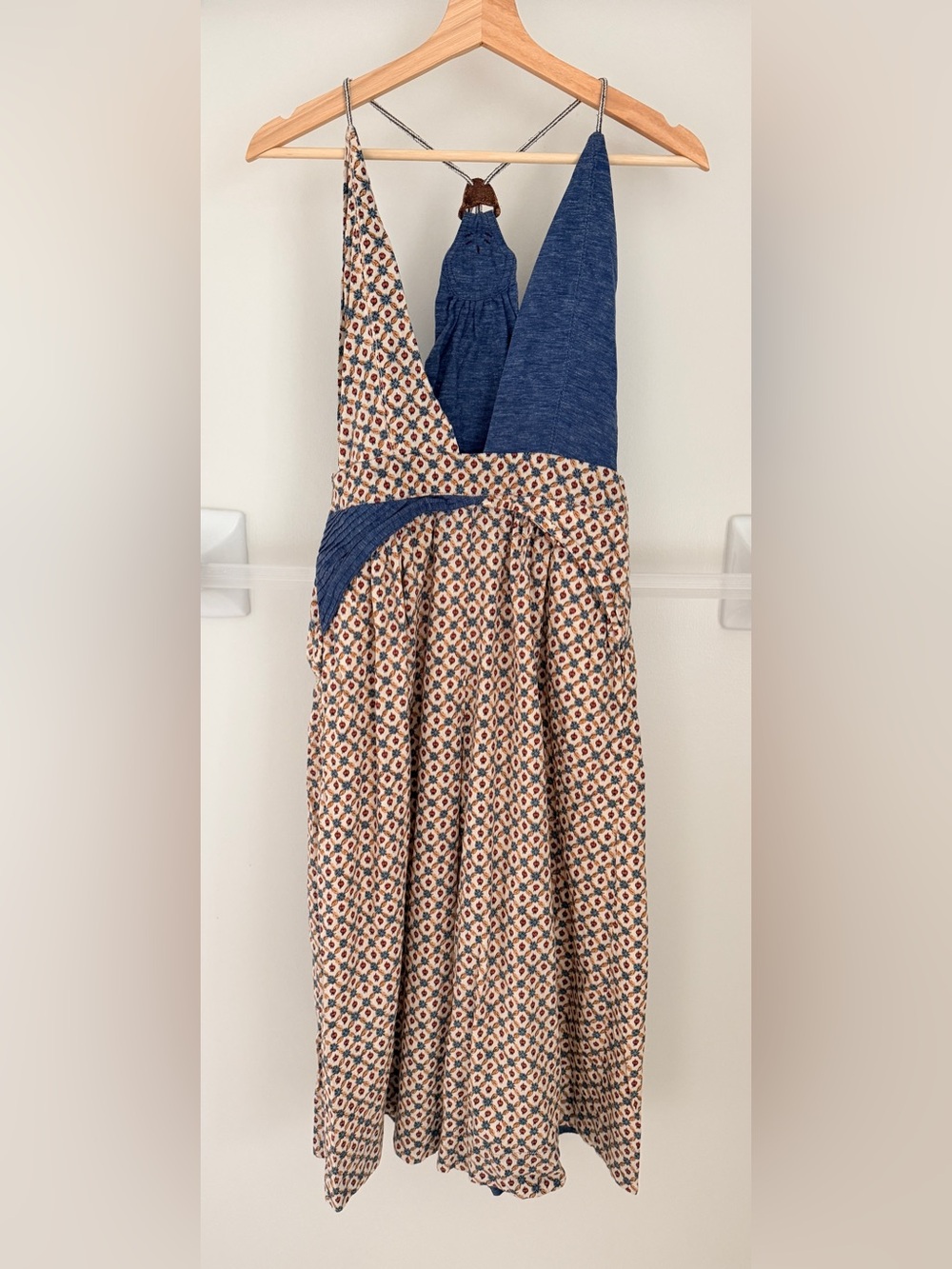 Blue and Beige Printed Spaghetti Strap Jumpsuit